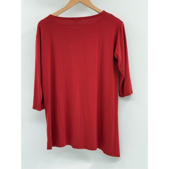 Eileen Fisher Tunic Top Women Size Medium 3/4 Sleeve Orange Red Asymmetrical Hem - Picture 2 of 8